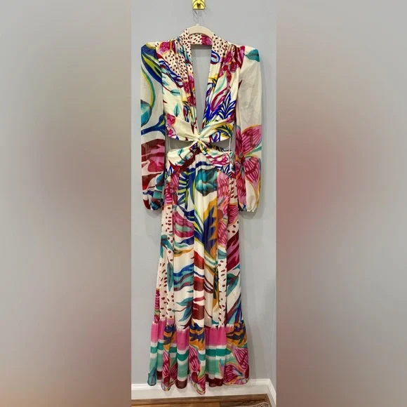 PatBo Size S Flora Print Plunge Maxi with built in bodysuit | Worn Once - Picture 5 of 13